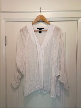 Smythe White V-Neck Textured Cotton kimono Blouse